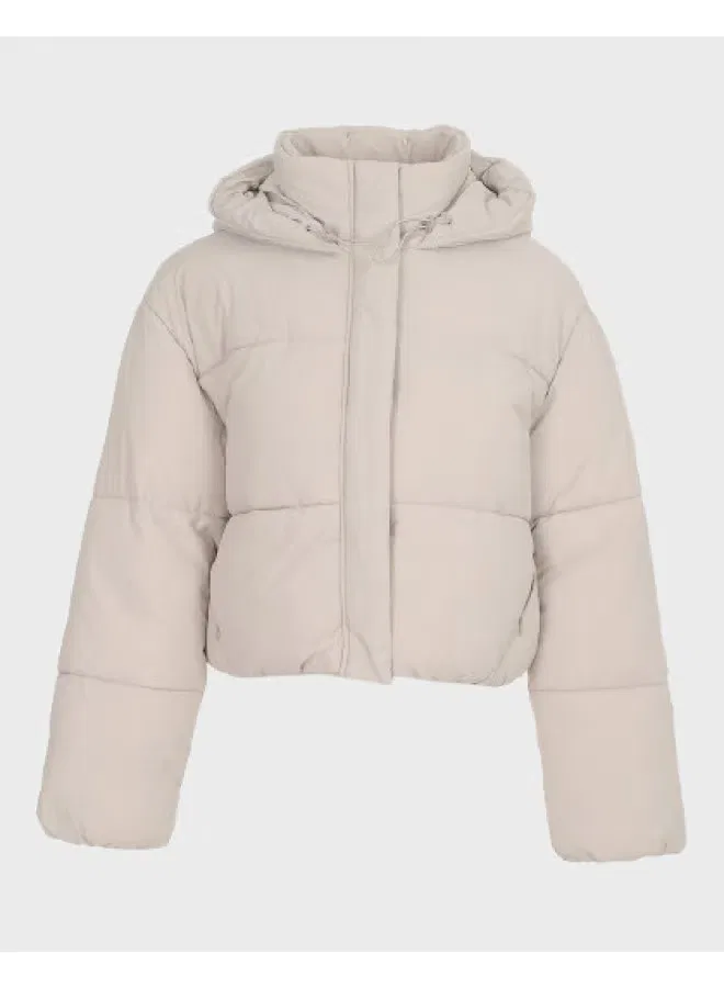 Пуховик с капюшоном утепленный Zara, бежево-серый
