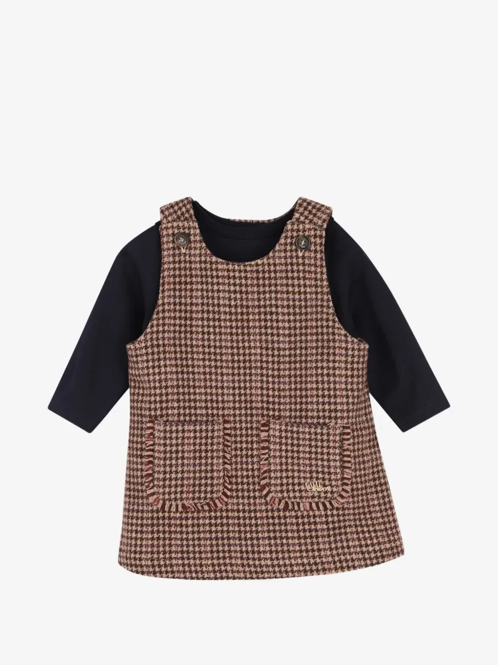 Комплект из платья и футболки в ломаную клетку Chloe Kids, коричневый