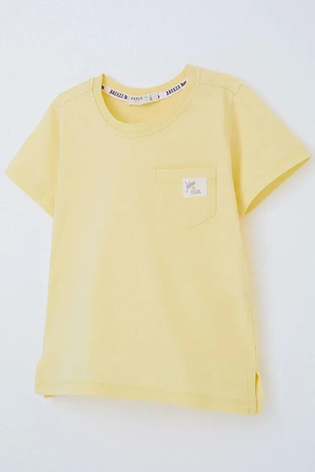 Детская футболка для мальчиков хлопковая cool text emblem pocket Breeze, Yellow — фото 3
