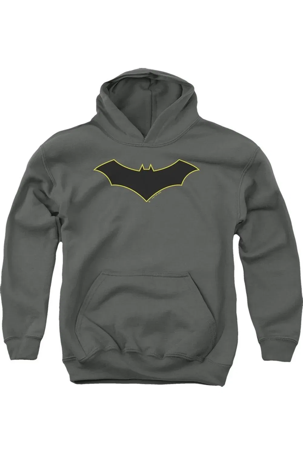 Детское худи для мальчиков с принтом Batman Logo Yellow Outline Gildan, Charcoal