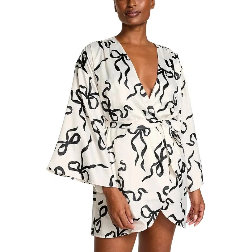 Женский халат с принтом Victoria's Secret, White Bowknot Print