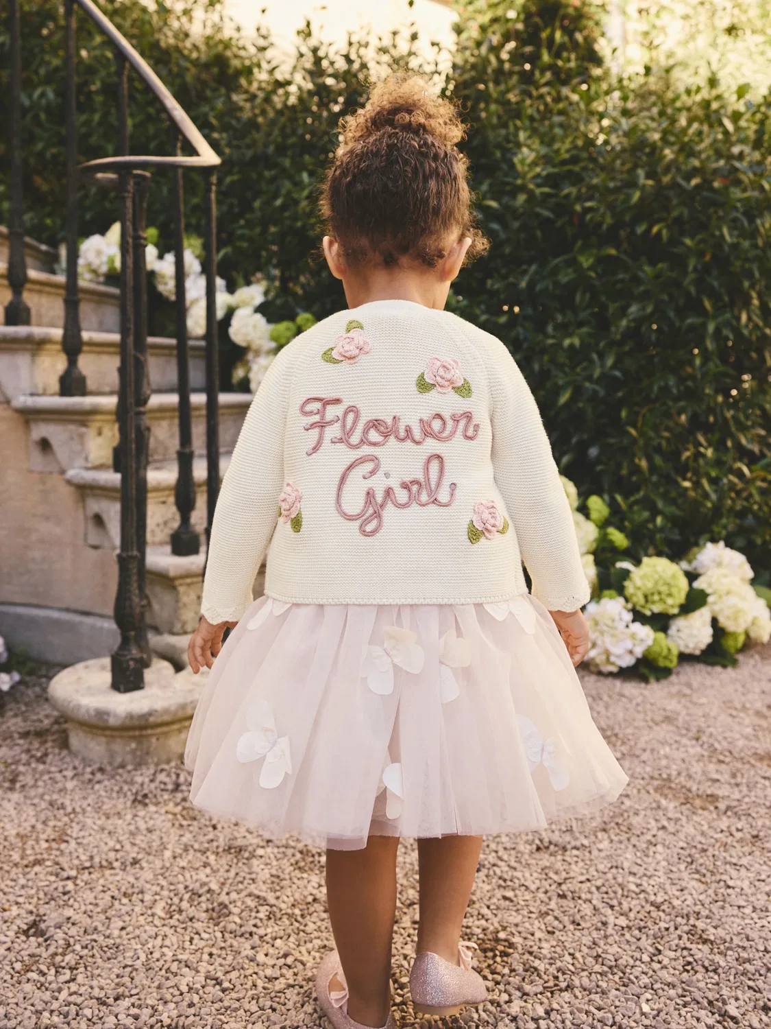 Кардиган для девочек с цветочной вышивкой Flower Girl Next, экрю — фото 3