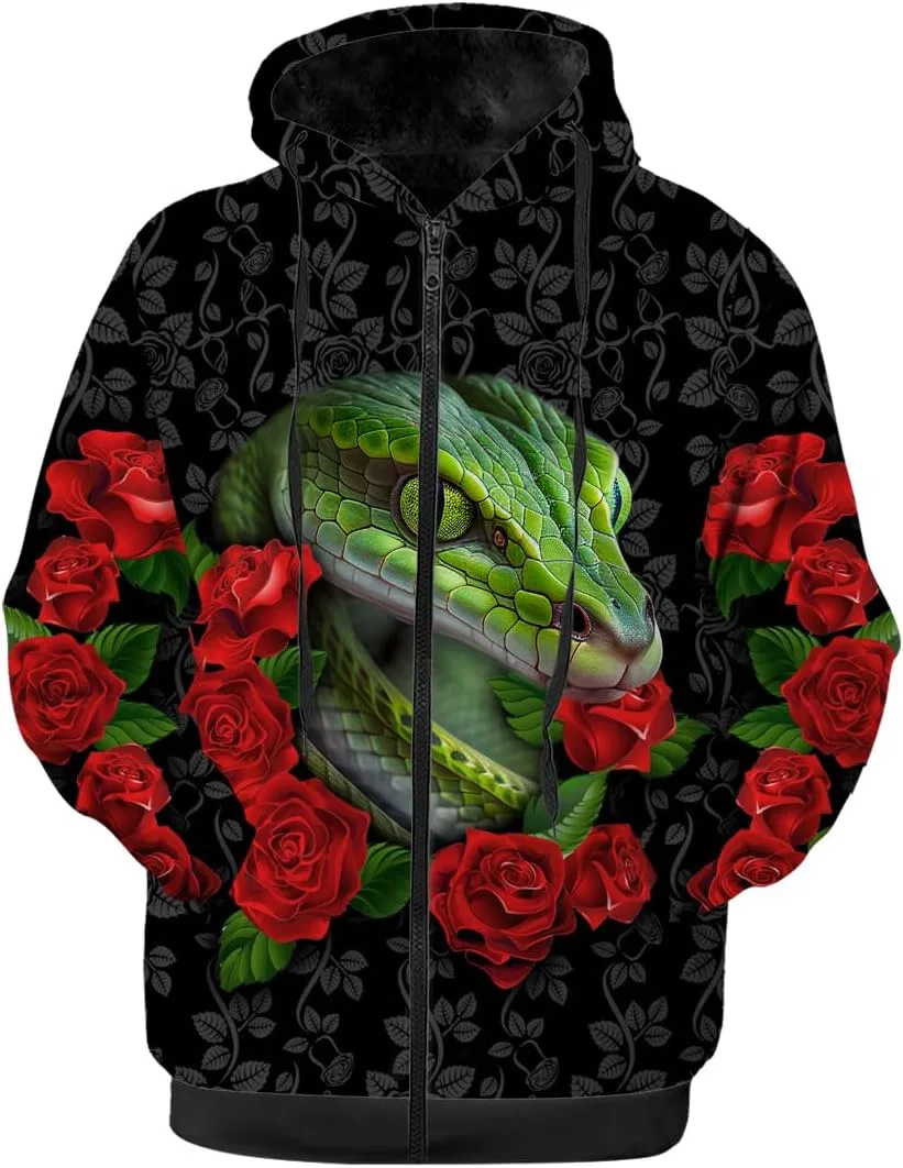 Мужская флисовая куртка с принтом, 3203 Roses Snake