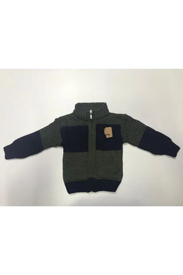 Детский кардиган для мальчиков с ромбовидным узором Winter Knitwear Argyle Patterned Judge Collar Zipper Pocket Boys Sweatshirt Cardigan Baby Slon Kids Clup, Khaki-Blue