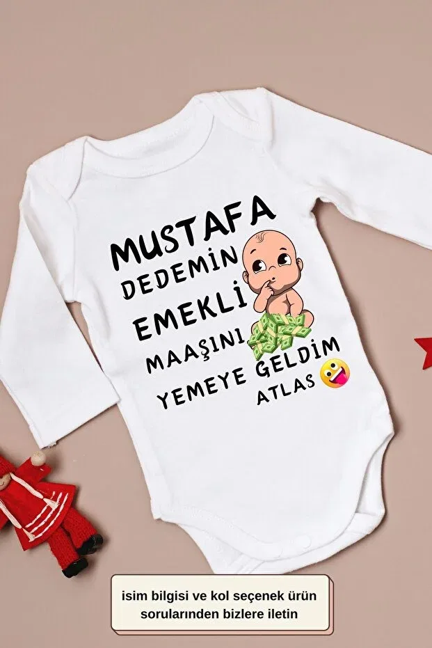 Детское боди для новорожденных с длинным рукавом I came to eat my grandfather's retirement pay written personalized baby bodysuit Asilcomkids, White — фото 3
