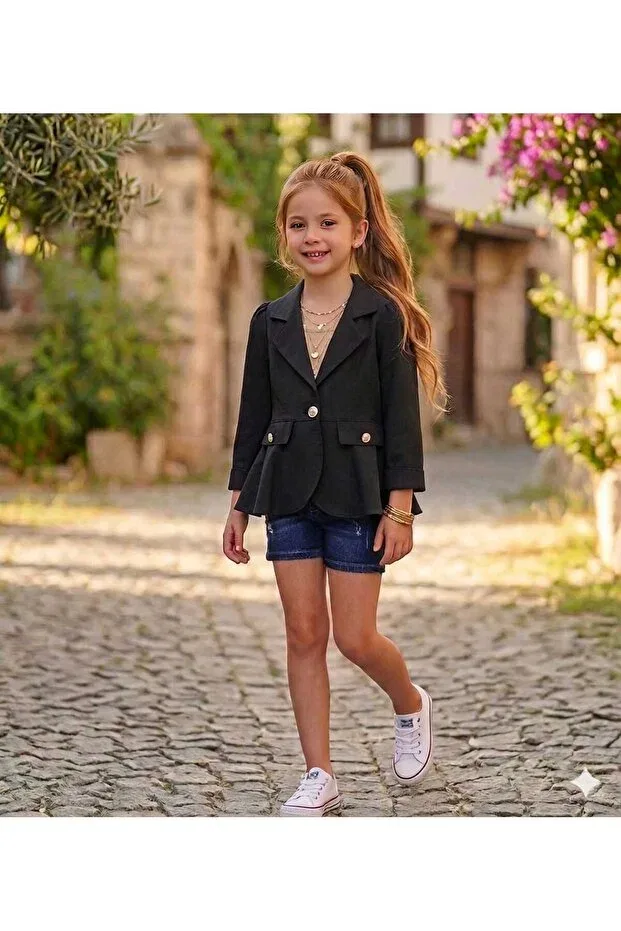 Детский блейзер для девочек хлопковый Basics May Marka, Black — фото 2