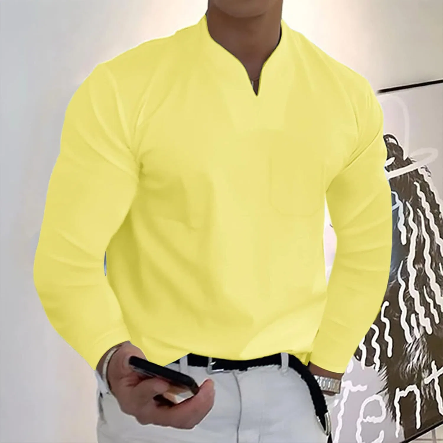 Мужская футболка-поло с длинным рукавом Regular Fit, Yellow — фото 2