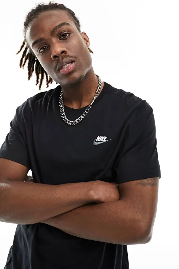 Мужская хлопковое футболка с вышивкой Sportswear Club Nike, Black-Grey — фото 3
