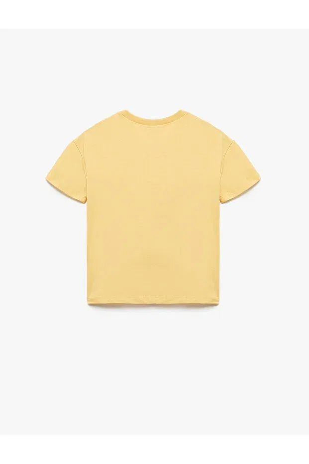 Детская футболка для девочек с принтом Palm Printed Crew Neck Short Sleeve Cotton T-Shirt Koton, Hardal — фото 2