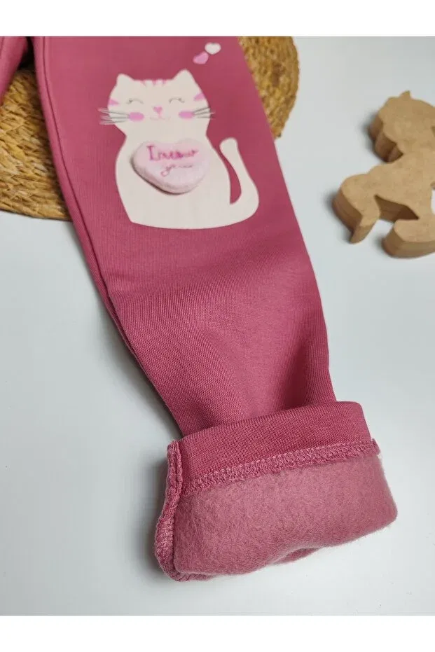 Детские леггинсы для девочек с принтом Cat printed pink Moda Rüyası, Pink — фото 2