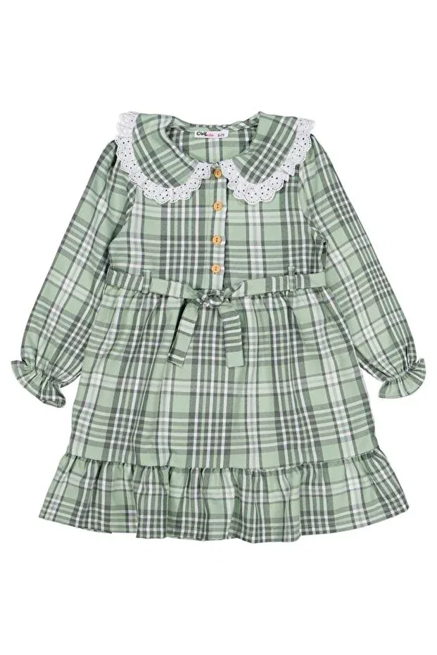 Детское платье для девочек с принтом Plaid Patterned Dress Civil Girls, Green
