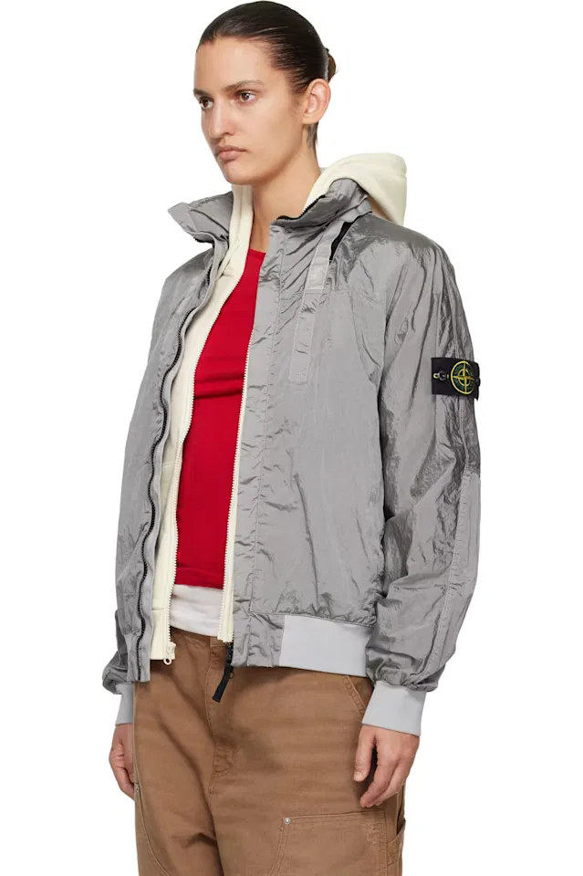 Серая нейлоновая металлическая куртка-бомбер 4100064 econyl watro-tc Stone Island — фото 4