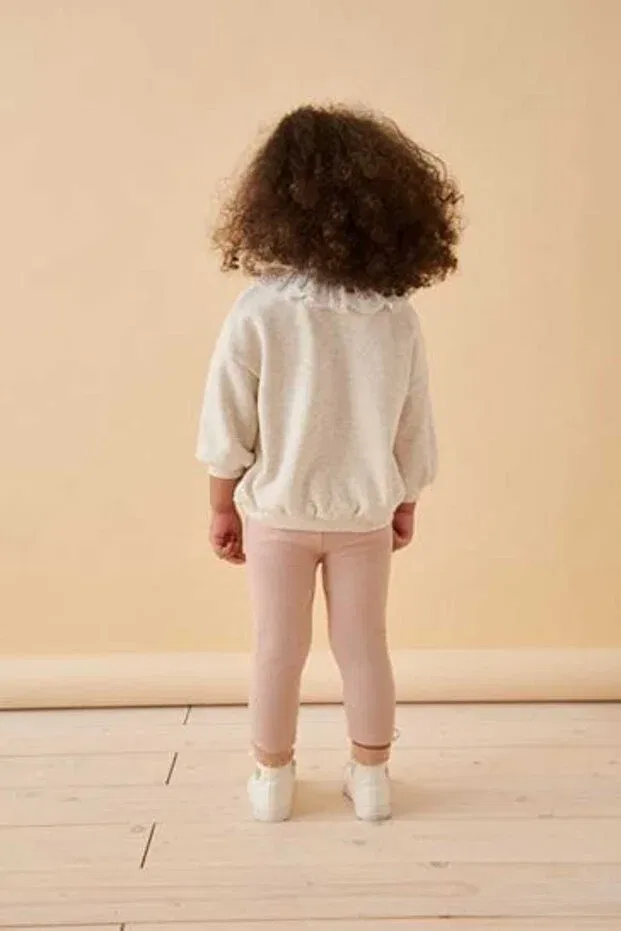 Детский комплект для девочек с принтом Pink Leggings And Cotton Cream Lace Collar Cardigan Set Next Baby, Cream — фото 2