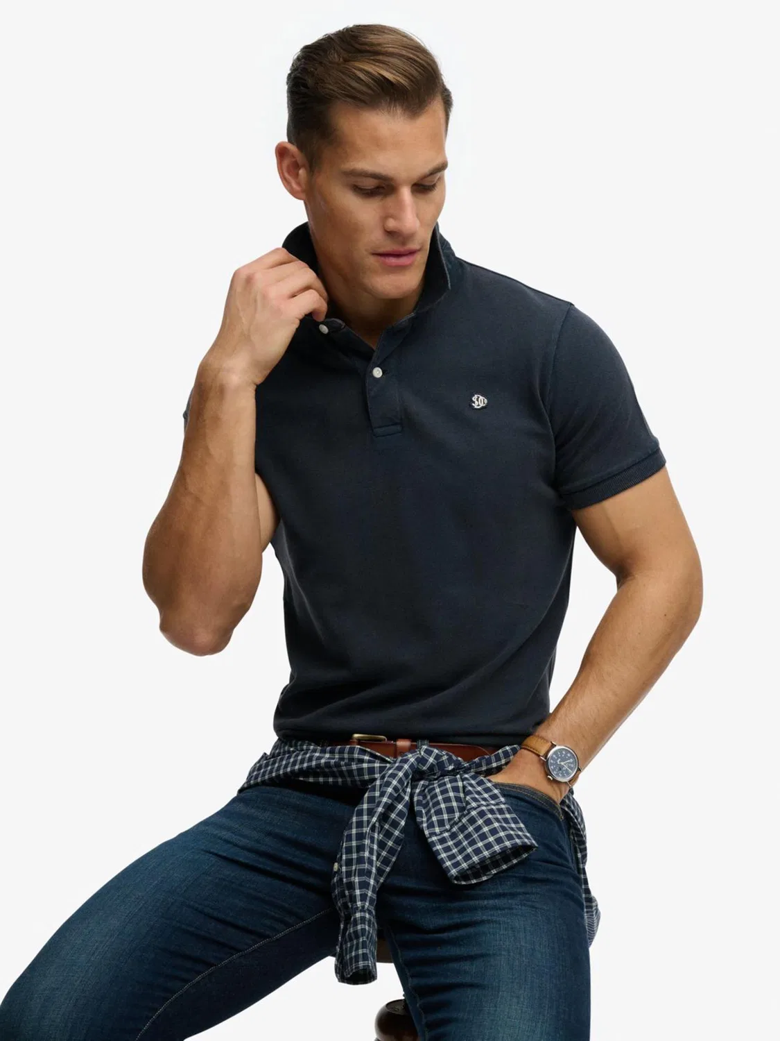 Поло Superdry Vintage Destroy, темно-синий