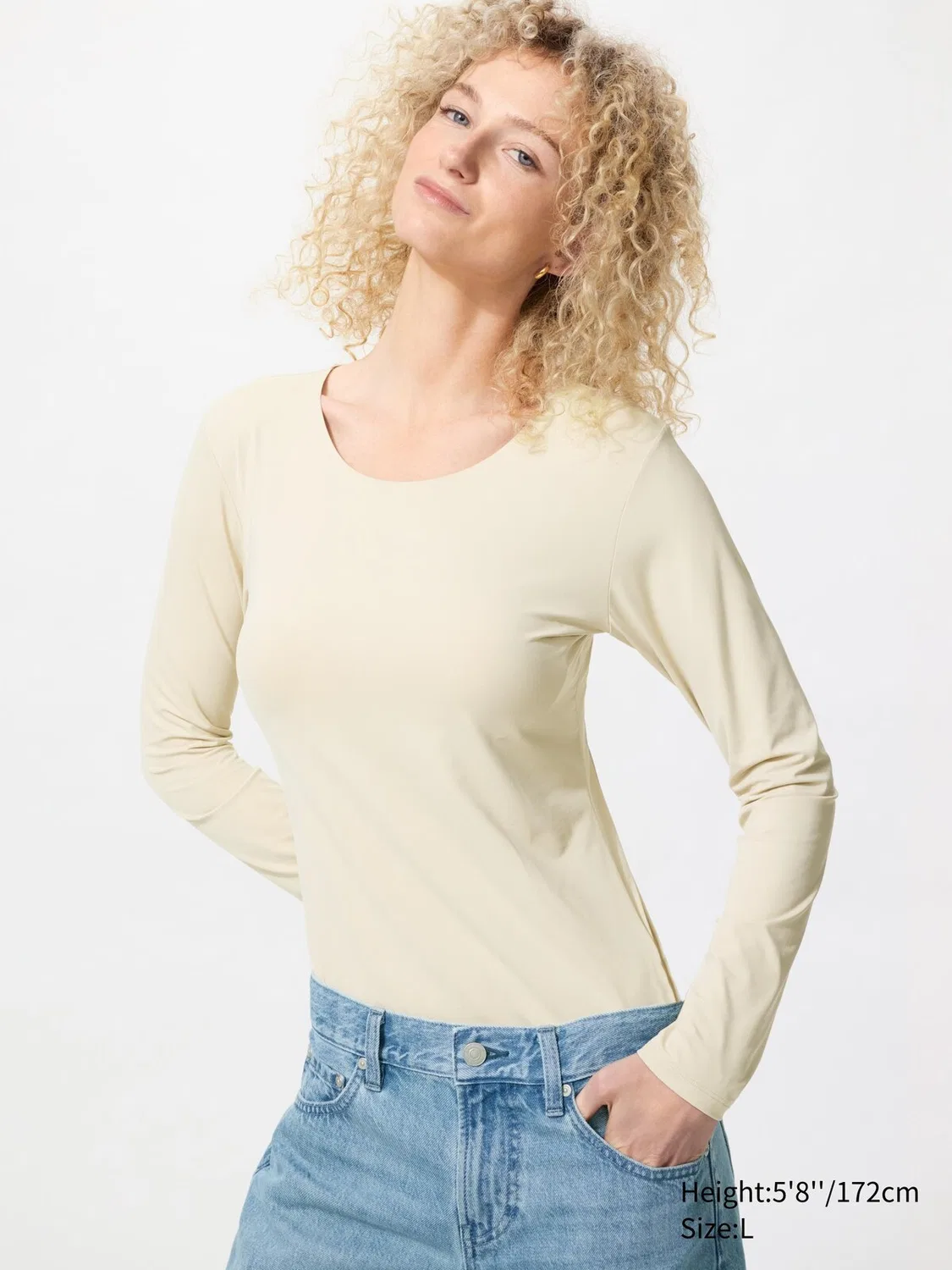 Лонгслив Uniqlo Airism dry-ex, с защитой от УФ-излучения, натуральный