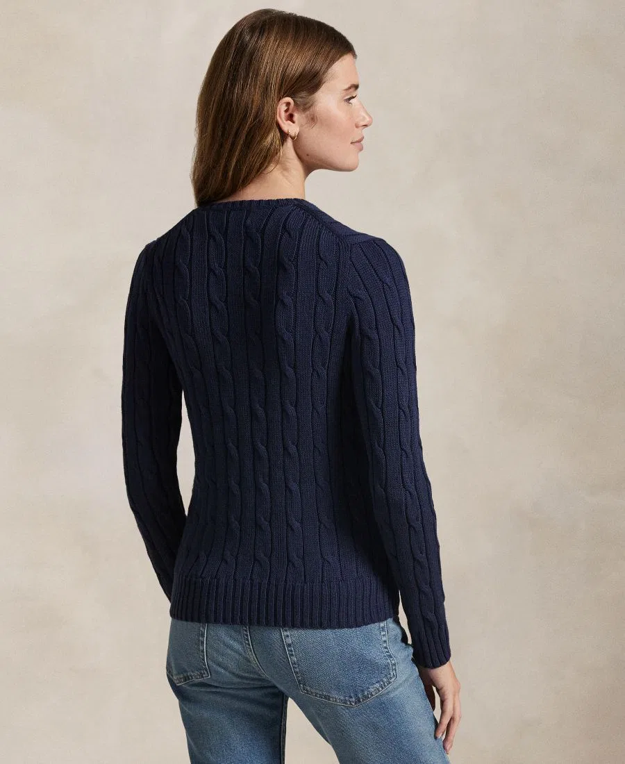 Свитер женский с V-образным вырезом из хлопка с косами, Slim Fit Polo Ralph Lauren, Hunter Navy — фото 4
