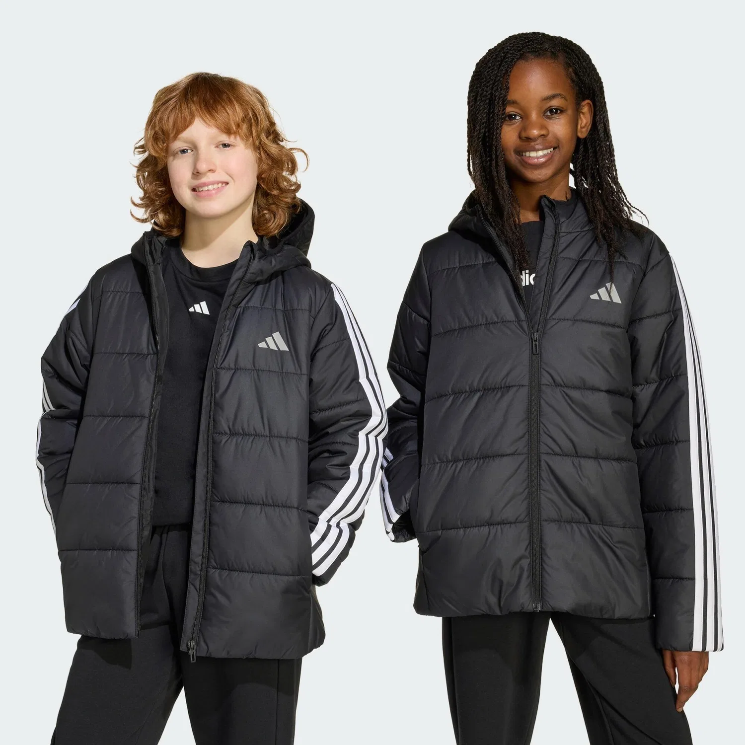 Детская утепленная куртка с 3-полосным дизайном Essentials Adidas, Schwarz Weiss
