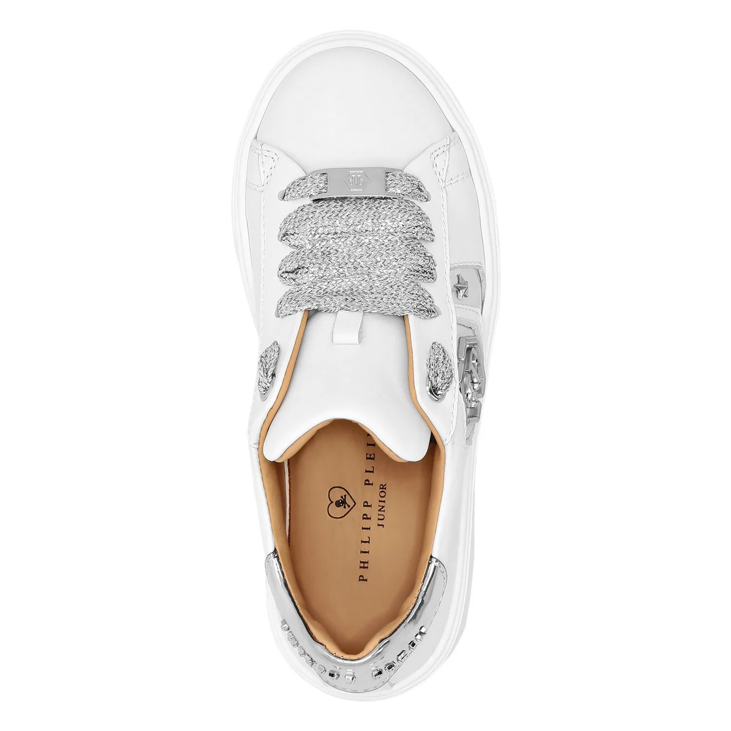 Детские кеды из телячьей кожи Philipp Plein, White/Silver — фото 2