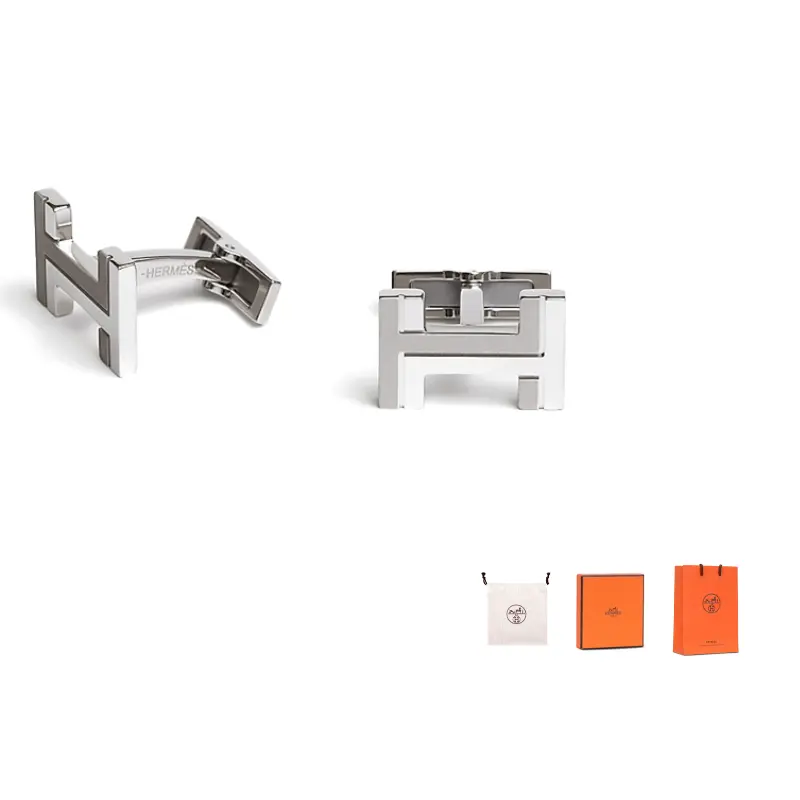 

Hermes Запонки мужские из металла с палладиевым покрытием, серебряные