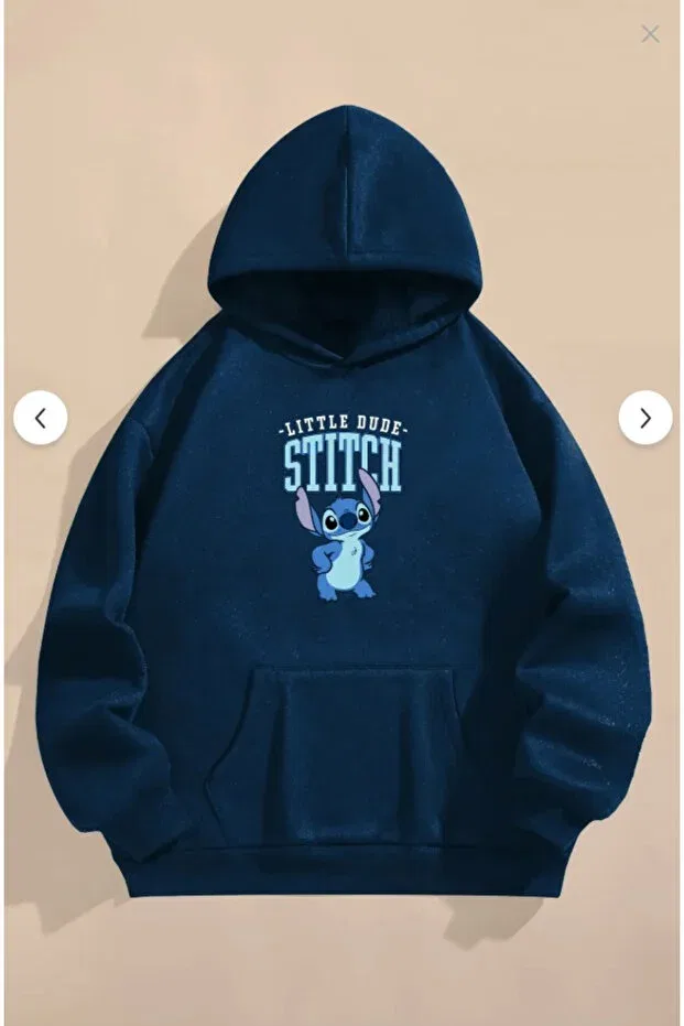 Детское худи для девочек с принтом Little Dude Stitch Machetta, Navy Blue — фото 2