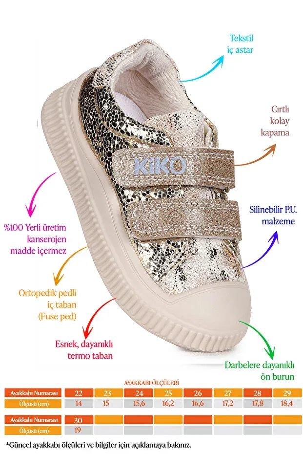 Детские повседневные туфли для девочек на липучке Kiko Kids, Gold — фото 2