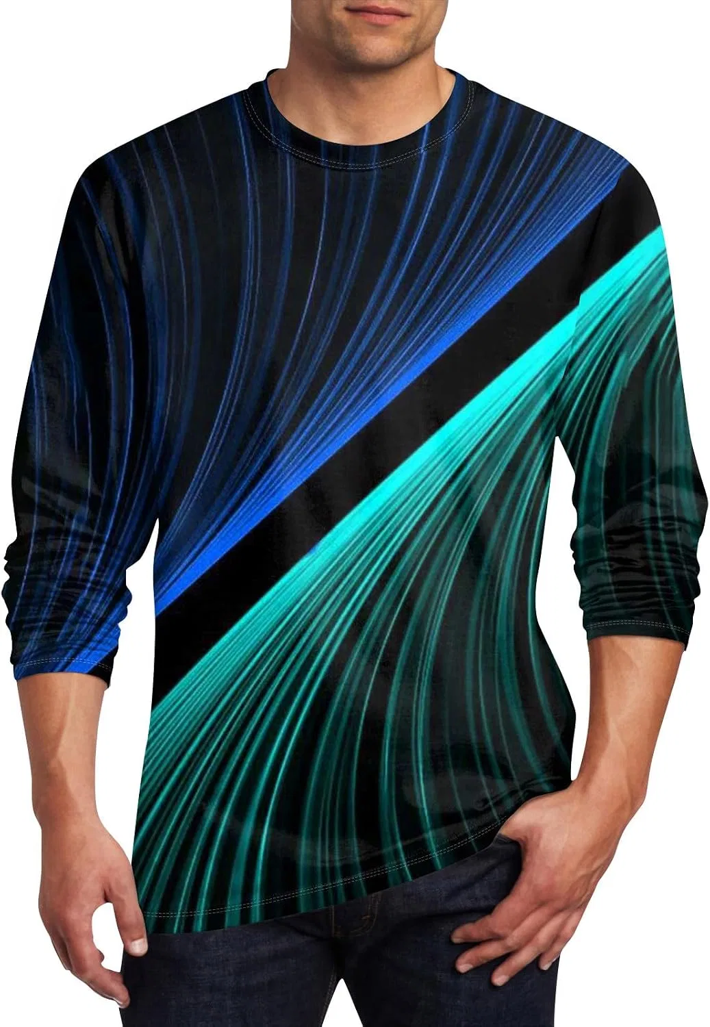 Мужская футболка с длинным рукавом Crew Neck, Cyan