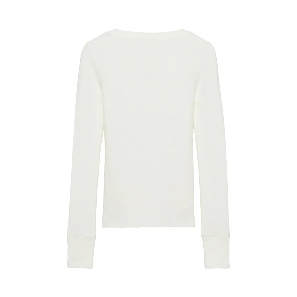 Женская футболка с V-образным вырезом с длинным рукавом ZARA, Frosted White — фото 3