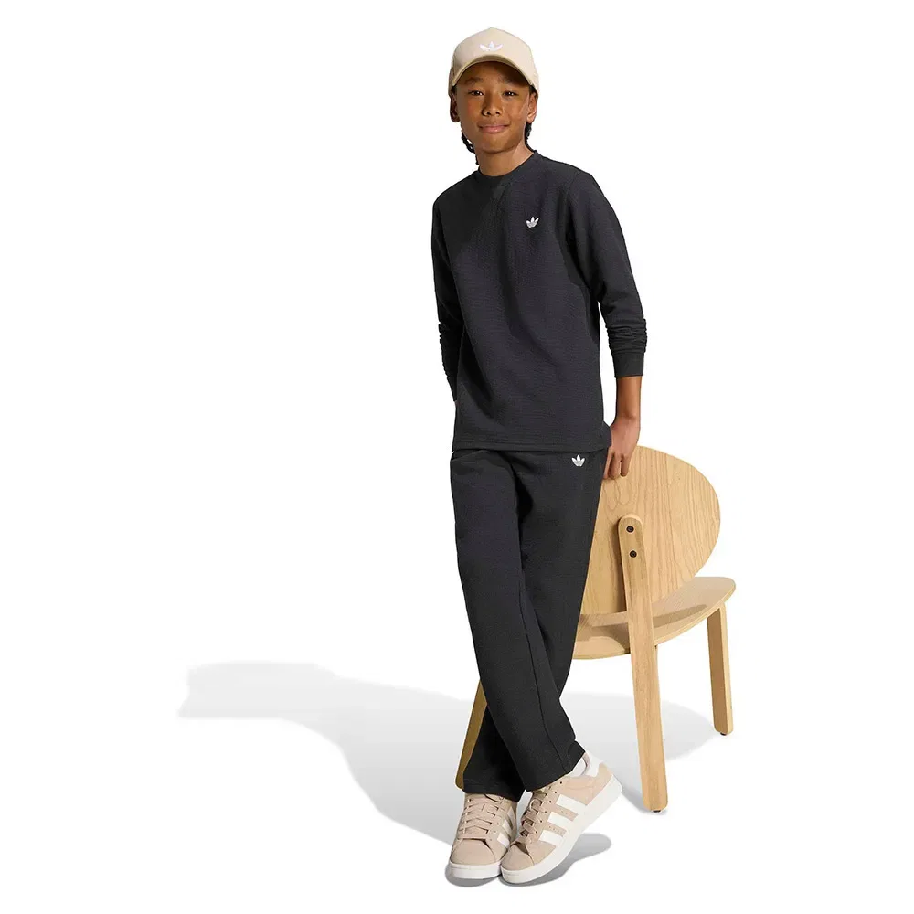 Детские спортивные брюки свободного кроя с вафельной текстурой Adidas Originals, Black — фото 4