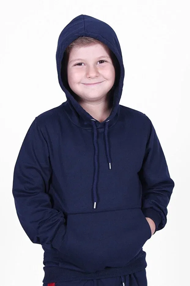 Детское худи для мальчиков с принтом X Printed Kangaroo Pocket Hooded Boy's Sweatshirt Panio Kids, Navy Blue — фото 4