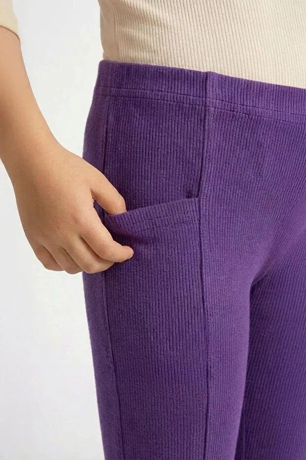 Детские леггинсы для девочек ребристые с карманами Perendi, Purple — фото 3