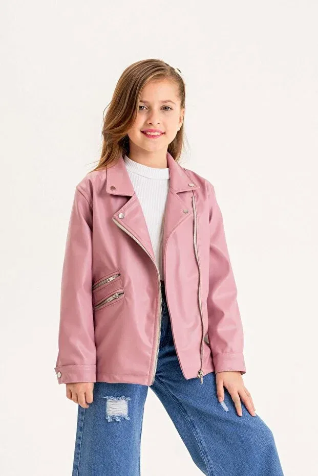 Детская куртка из кожзаменителя с принтом Dazzledkids, Pink