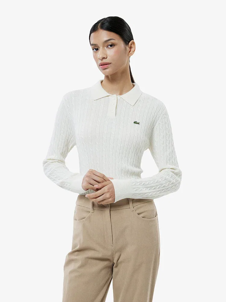 Свитер женский LACOSTE с кабельным узором, Ivory