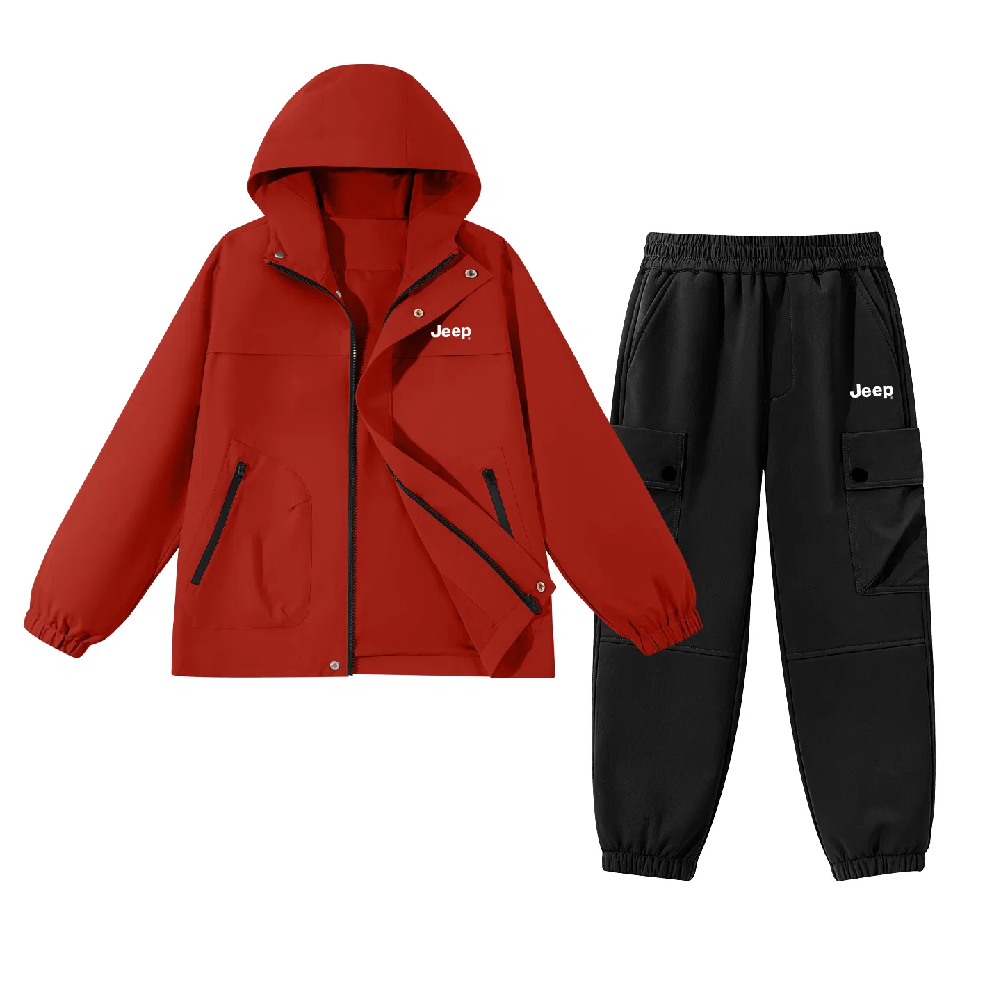 Детский спортивный комплект из футера с капюшоном, Jeep, Lava Red/E White Logo K-Black/E White Logo K
