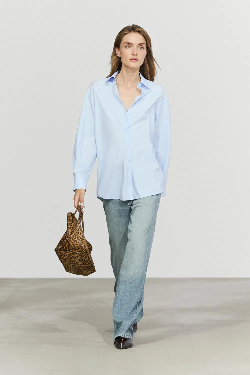 Рубашка Massimo Dutti, хлопковая, небесно-голубой
