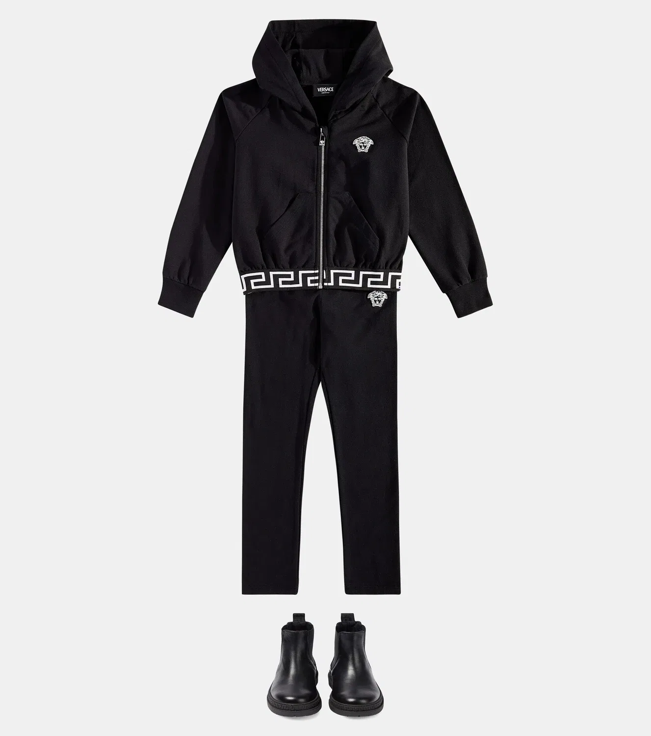 Леггинсы в рубчик с узором Greca Versace Kids, черный — фото 2