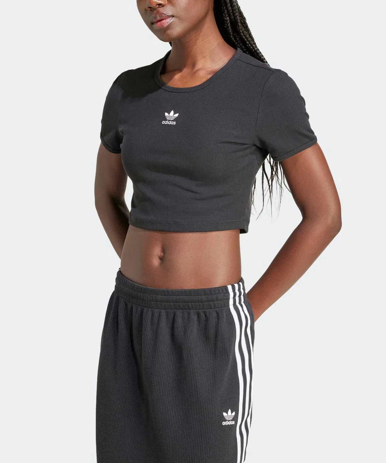 Женская футболка с длинным рукавомиз риба Essential Rib T-shirt Adidas Originals, Black — фото 3