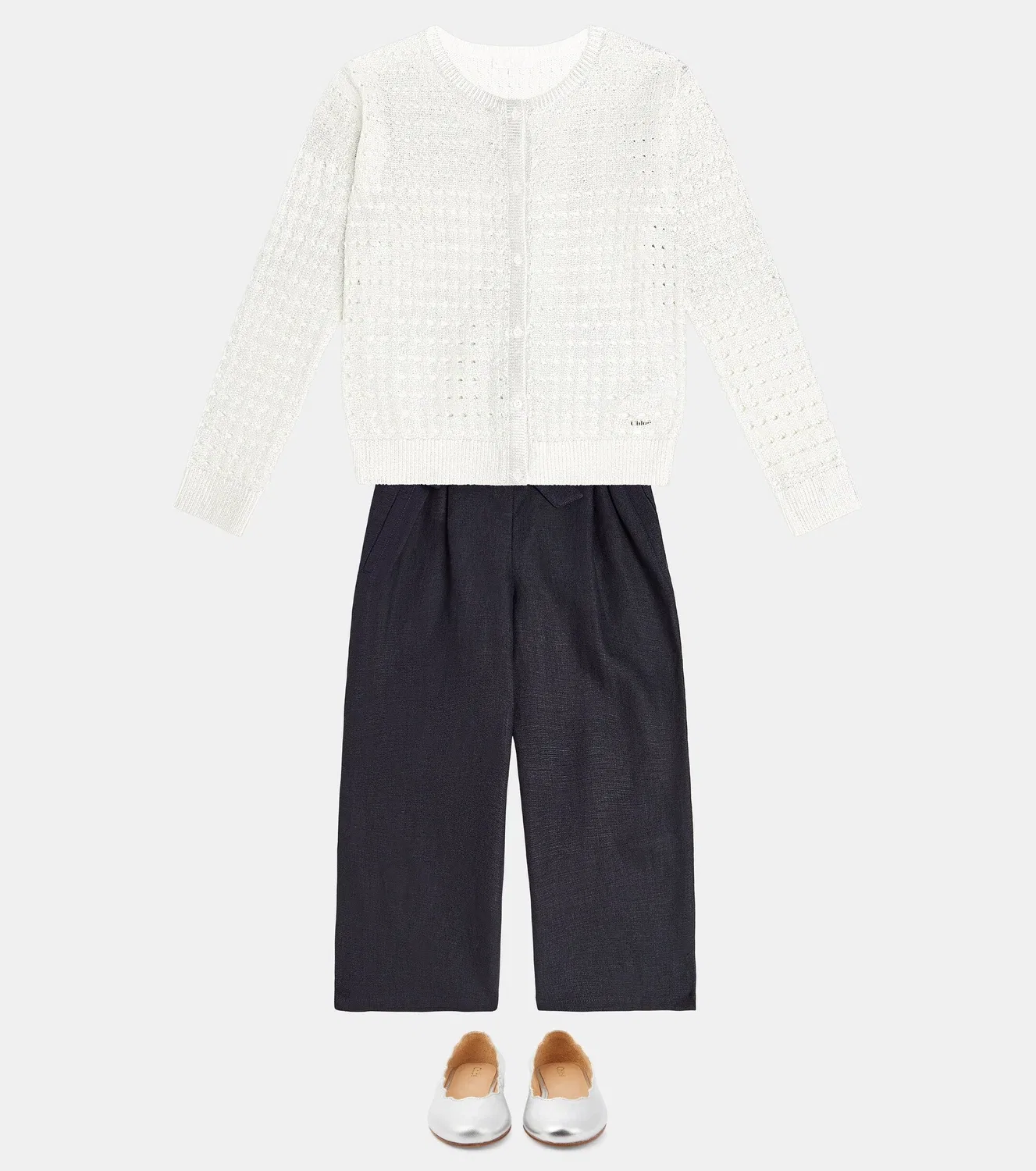 Кардиган хлопковый металлик Chloé Kids, серебряный — фото 2