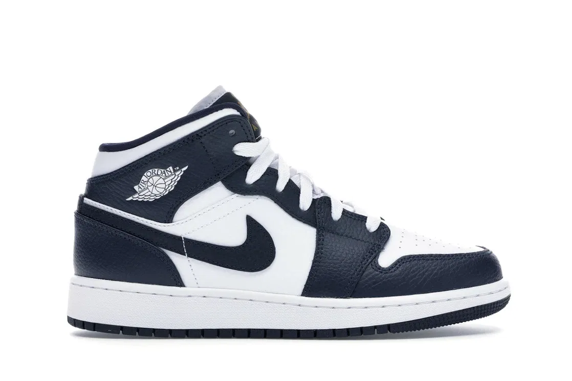Детские кроссовки Lifestyle с низким профилем Jordan 1 Mid, White/Metallic Gold-Obsidian