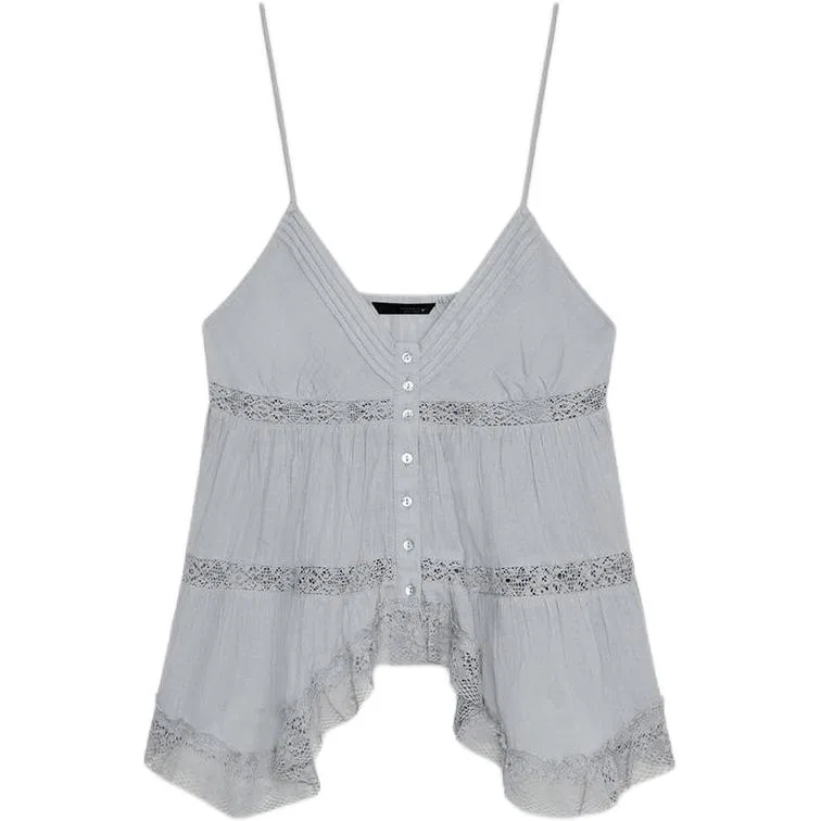 Женская майка на бретелях с V-образным вырезом и шнуровкой Blue/Gray ZARA, Blue/Gray
