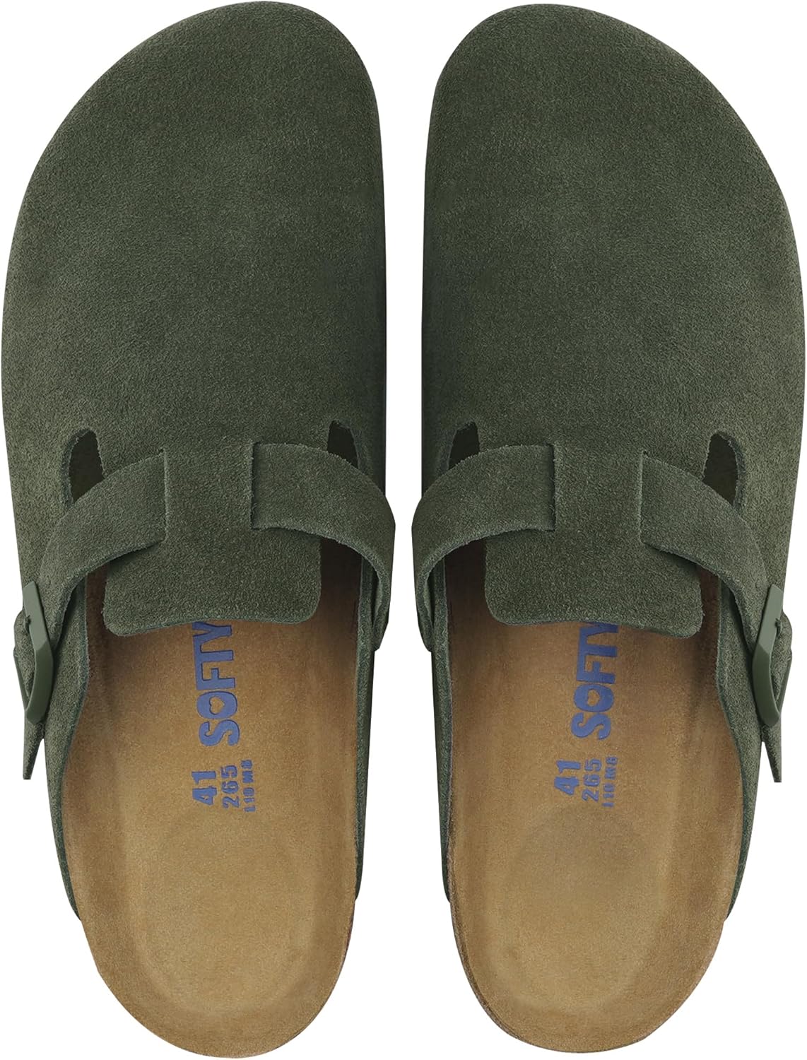 

Сабо для женщин и мужчин, мюли с поддержкой свода стопы и регулируемой пряжкой, замшевые кожаные туфли на пробковой стельке Softyoho, зеленый
