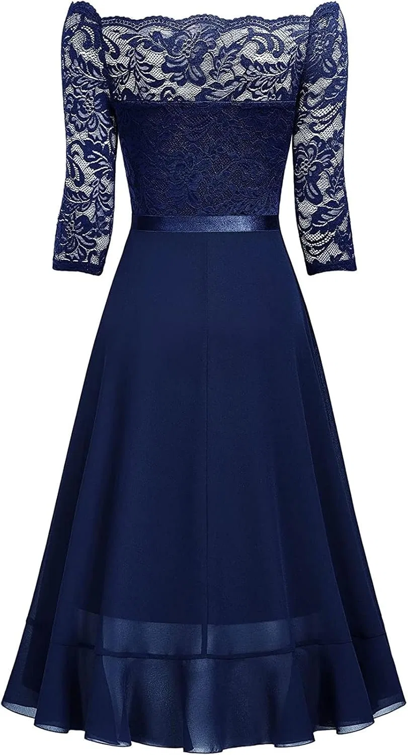 Женское вечернее платье из шифона с коротким рукавом, Dark Blue — фото 4