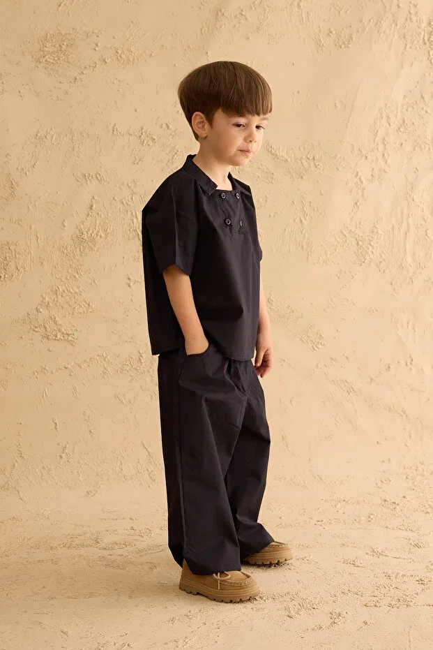 Детская рубашка для мальчиков с коротким рукавом Fahhar Kids, Navy Blue — фото 4