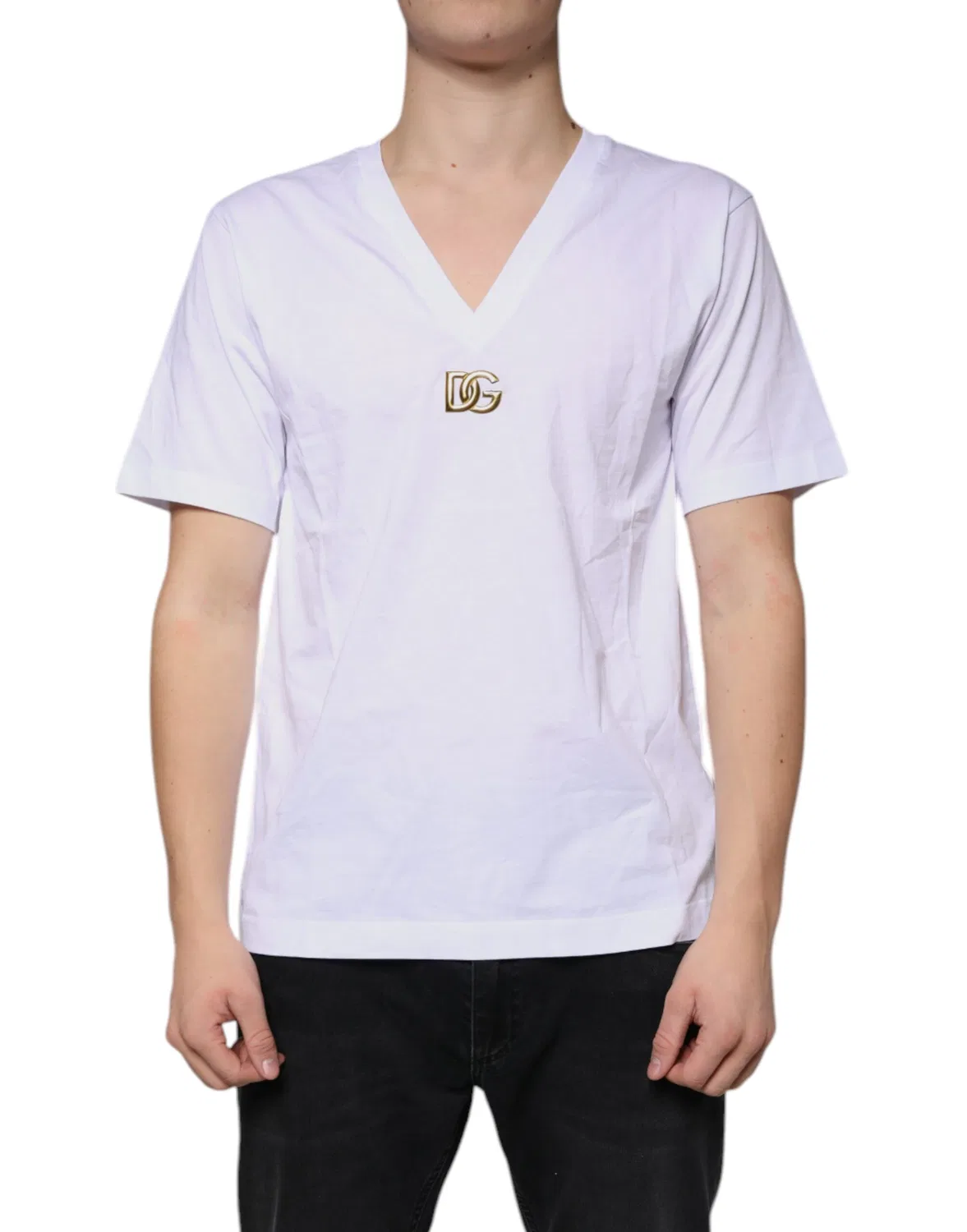 Мужская футболка с коротким рукавом и V-образным вырезом V-neck t-shirt Dolce & Gabbana, White — фото 2