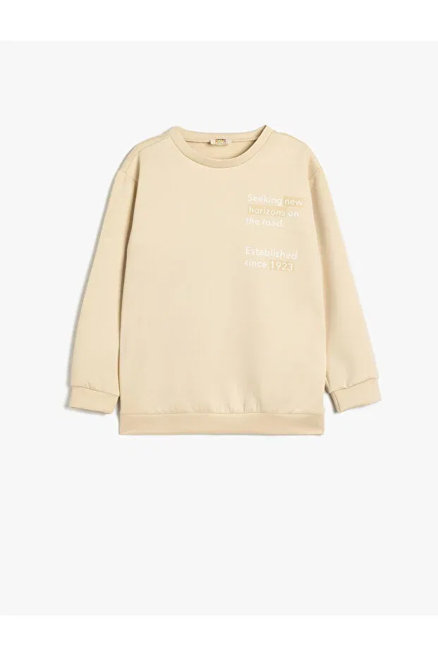Детские свитшот для мальчиков с принтом Oversize Koton, Ecru