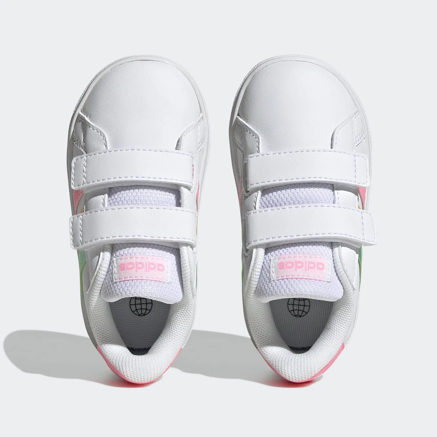 Детские кроссовки на липучке Grand Court 2.0 Cf I Adidas, Ftwr White Pulse Mint Beam Pink — фото 3