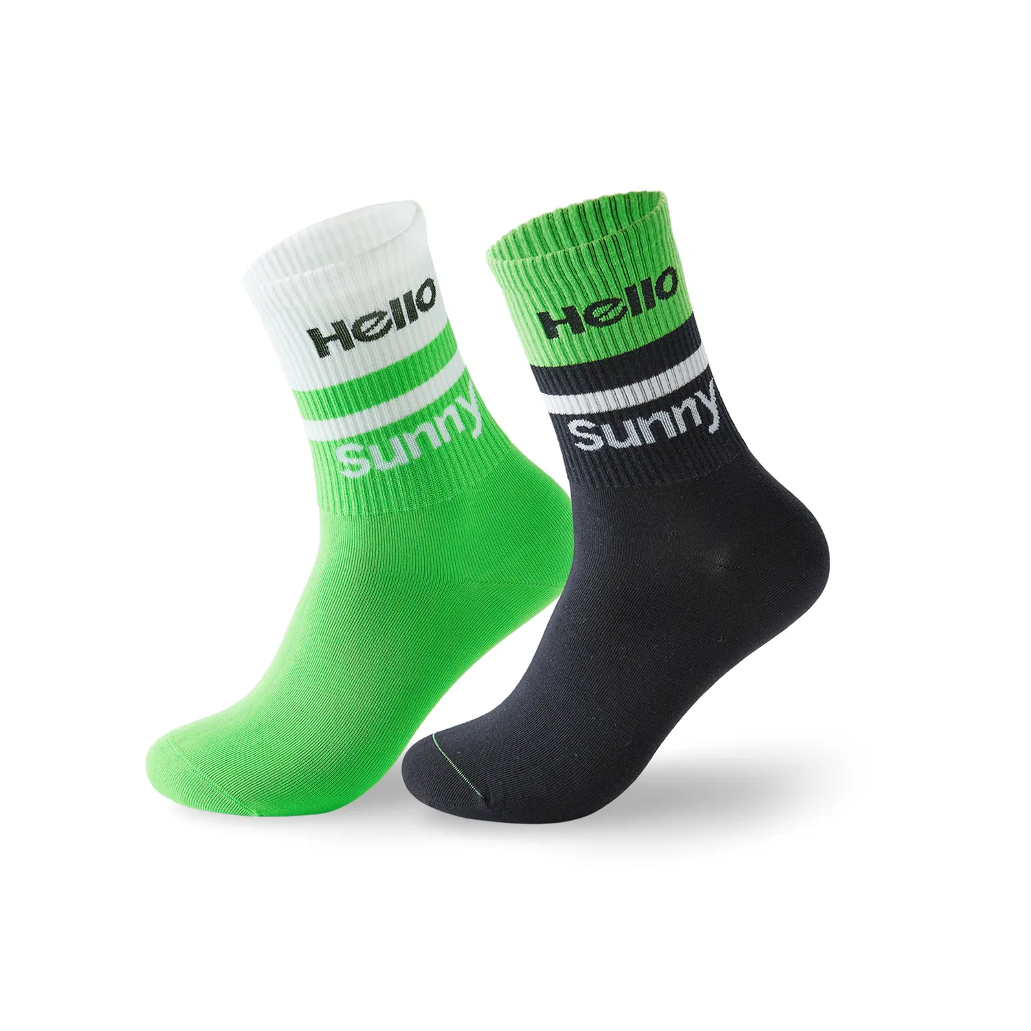 Детские носки с принтом Hello Sunny, 2 пары, Green/Black