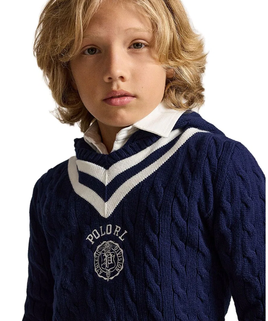 Свитер с капюшоном Boys' 8-20 Hooded Cricket Sweater Polo Ralph Lauren, Refined Navy — фото 3