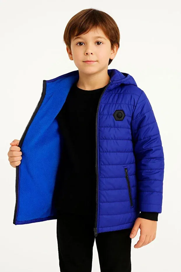 Детское пальто-пуховик для мальчиков с капюшоном Ertaş Trend Store, Saks Blue