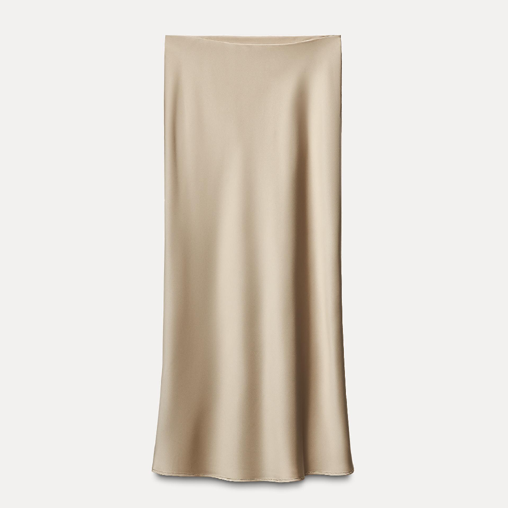 

Юбка Zara Satin Midi, бежевый