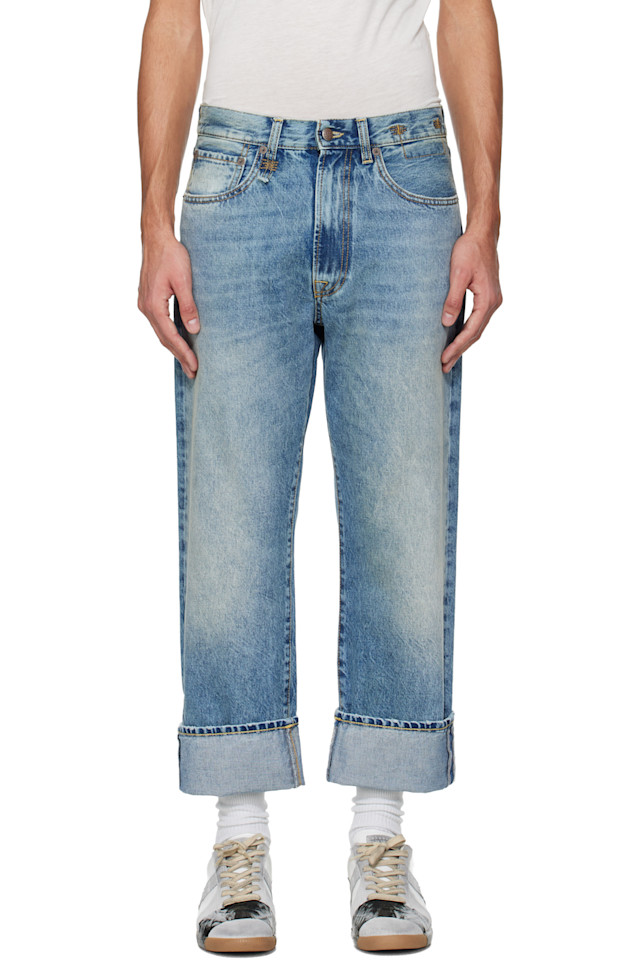 

R13 Синие джинсы-бойфренды с подворотами